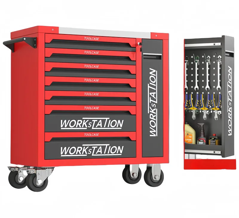 RED 7-Drawer Rolling Tool Cabinet Iron Workbenches with Powder Coating Finish for Tool Storage ALL ONE TECH