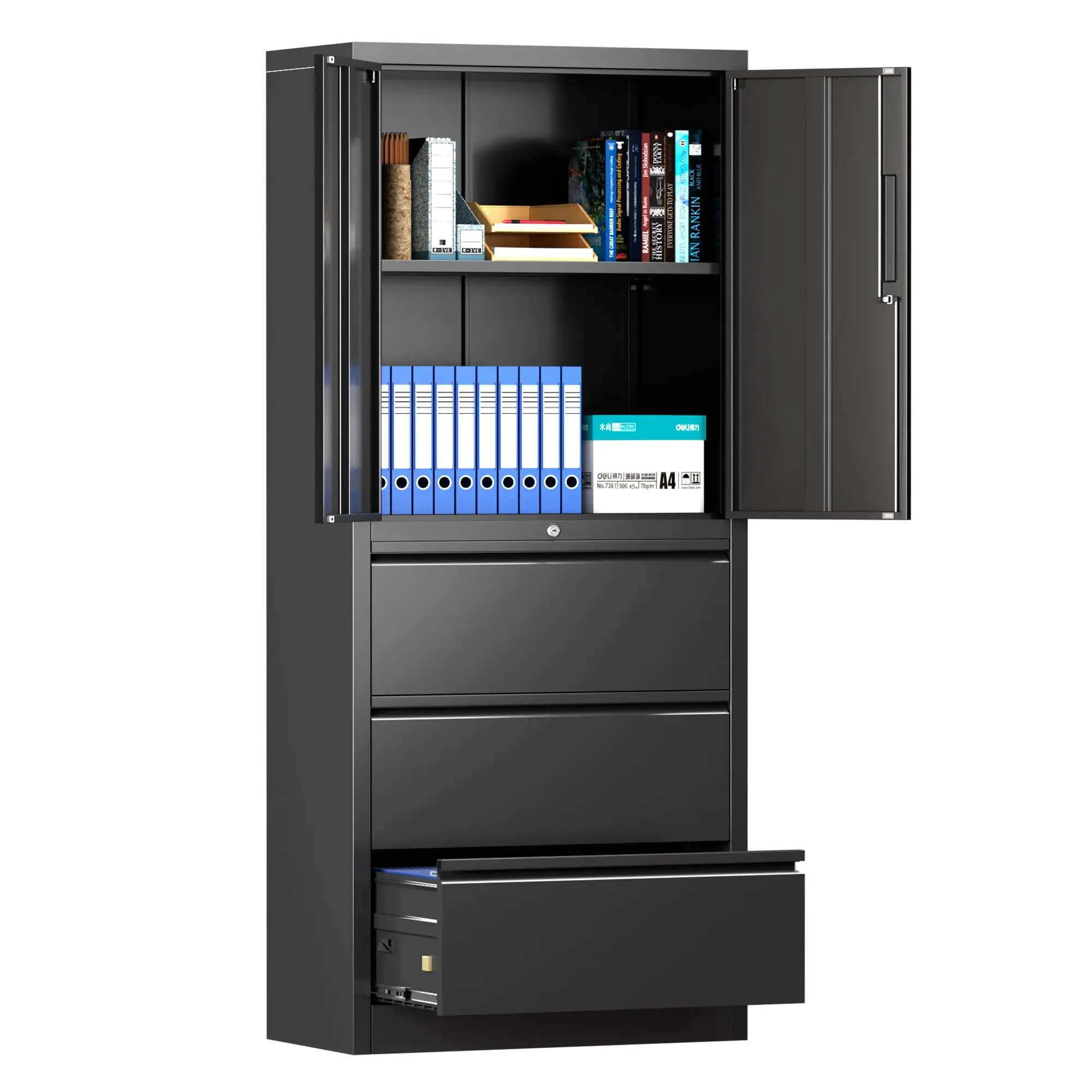 Metal File Cabinets,File Cabinet Lock Adjust Shelves,3 Drawers Office Storage Cabinet with Lock ,Black,Assembly Required