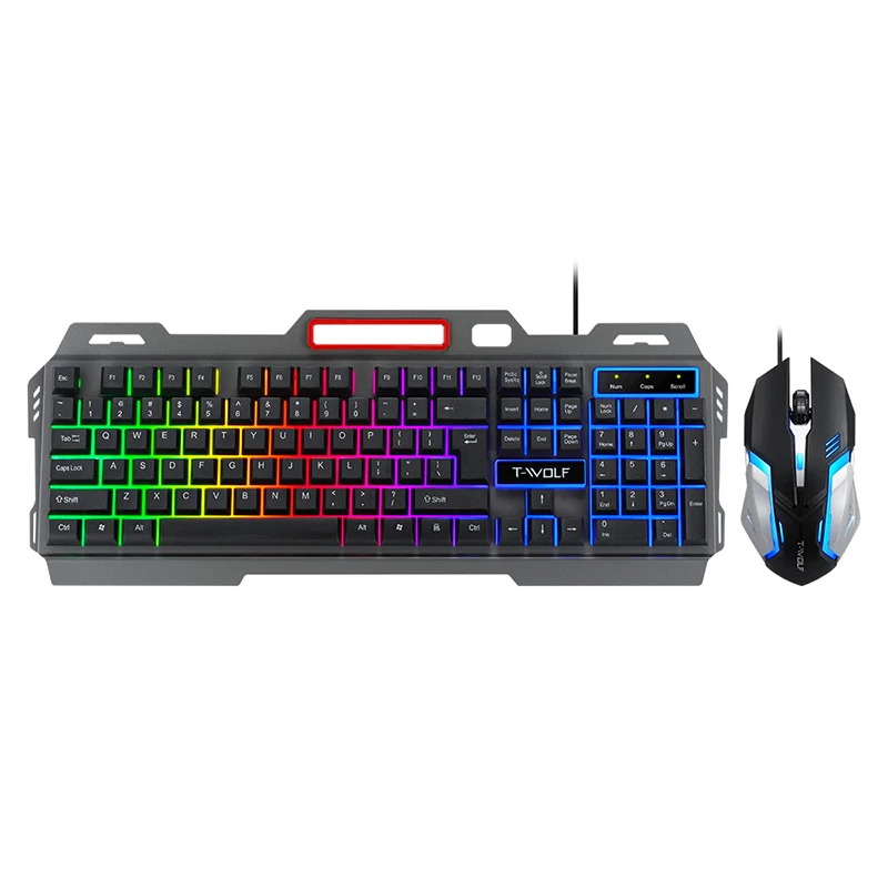 New Design RGB TF600 gaming keyboard and mouse combo,LED backlight mechanical iron feel keyboard 4D gaming mouse 3200DPI for the