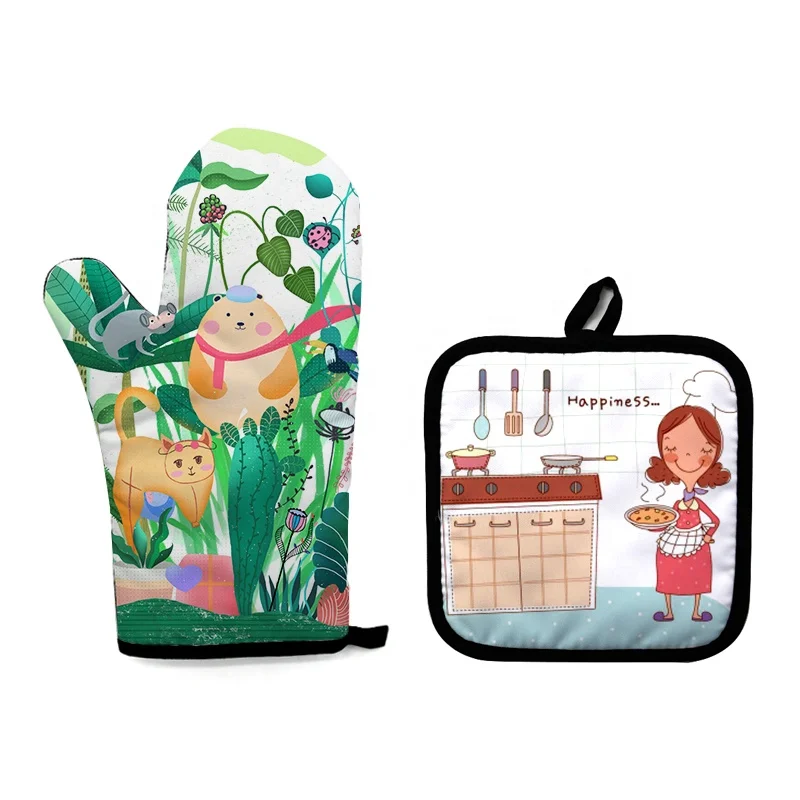 Wholesale Sublimation Polyester and Rubber Mittens Pot Holder Baking BBQ Microwave Oven Mitts