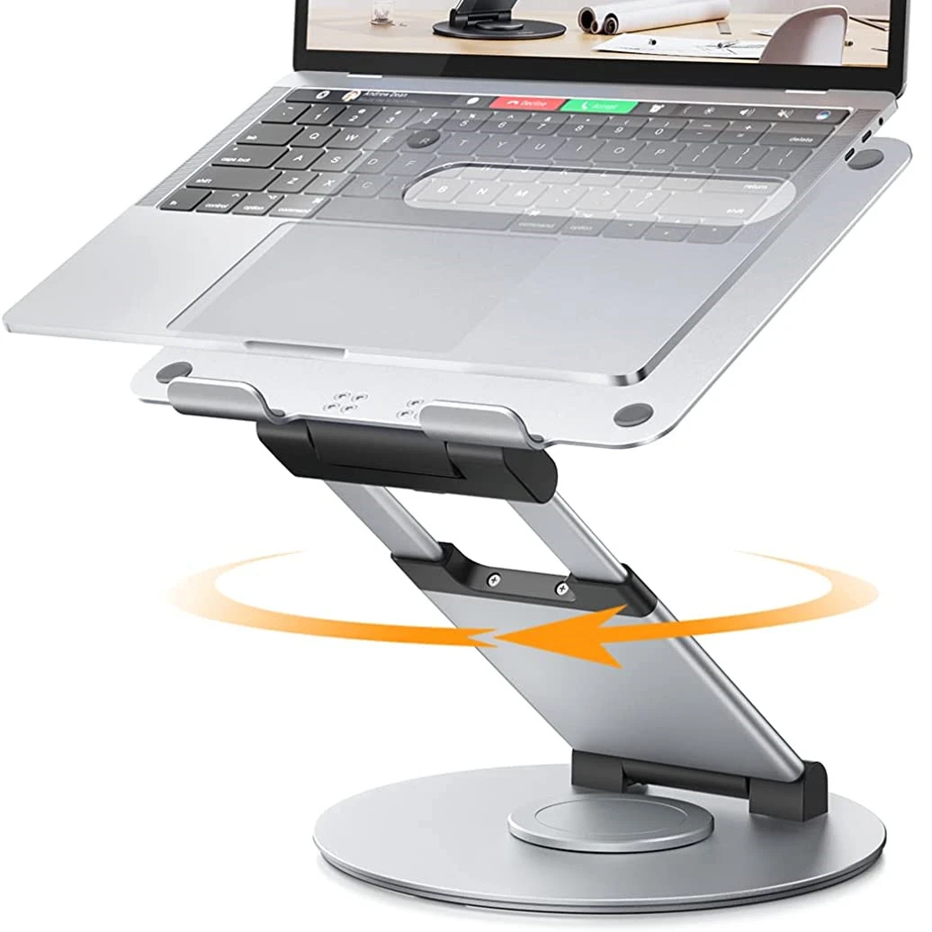 Height Angle Adjustable Ergonomic Desk Sit to Stand pull out design aluminum 360 rotating laptop stand