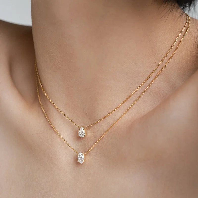 High End 18K Gold PVD Dainty Waterdrop  Oval Zirconia Stainless steel Pendant Crystal Necklace Fashion Stone Jewelry