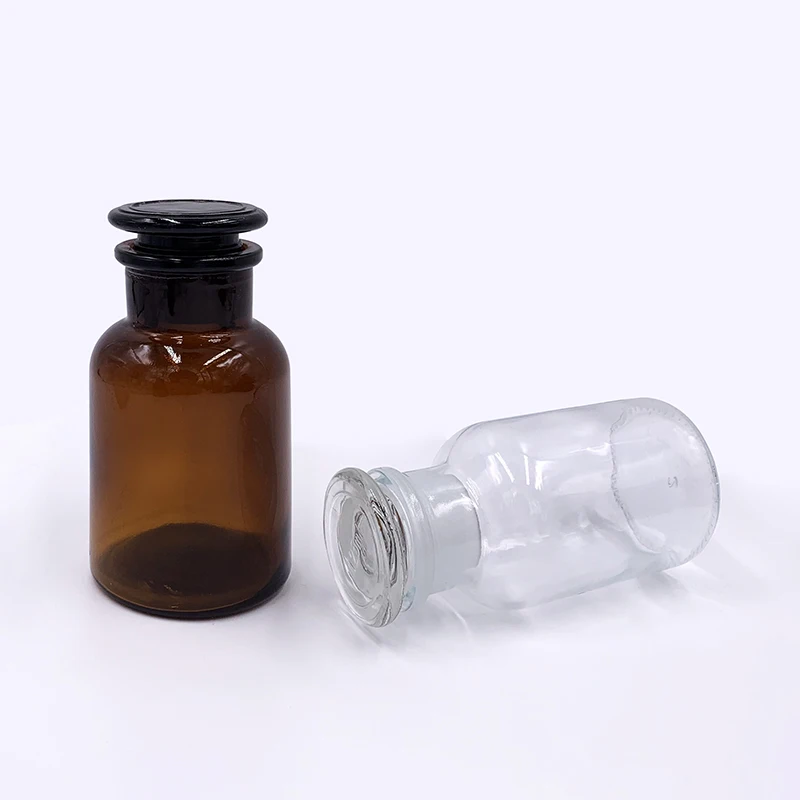 Apothecary 30ml 60ml 125ml 250ml 500ml 1000ml amber glass laboratory pharmacy apothecary jar reagent bottle with glass stopper