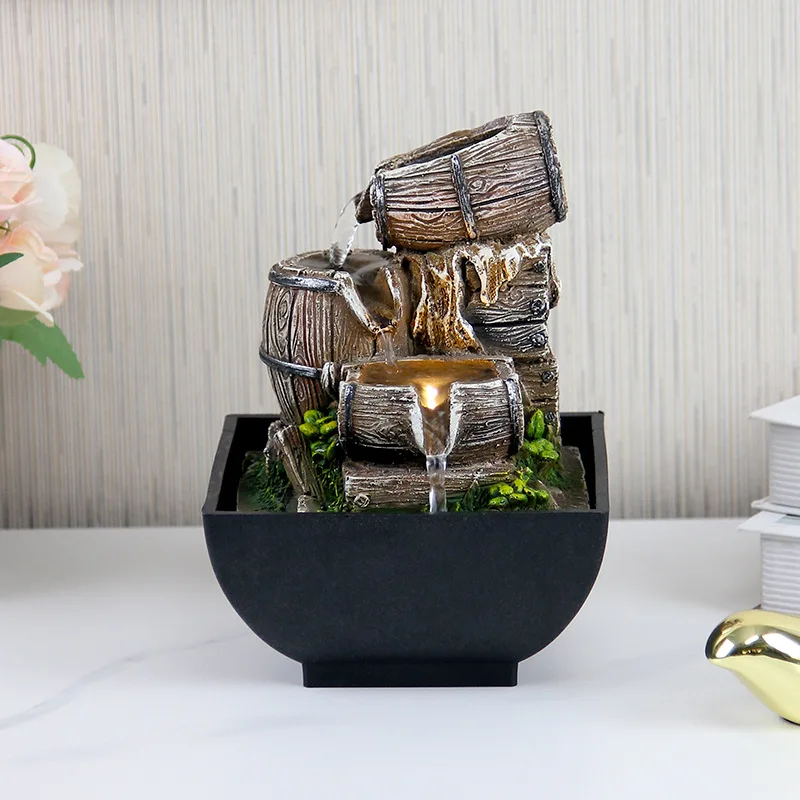 Creative Home Decor Small Fountain Indoor Water Fountain With Led Resin Craft Tabletop Relaxing Waterfall Water Fountain