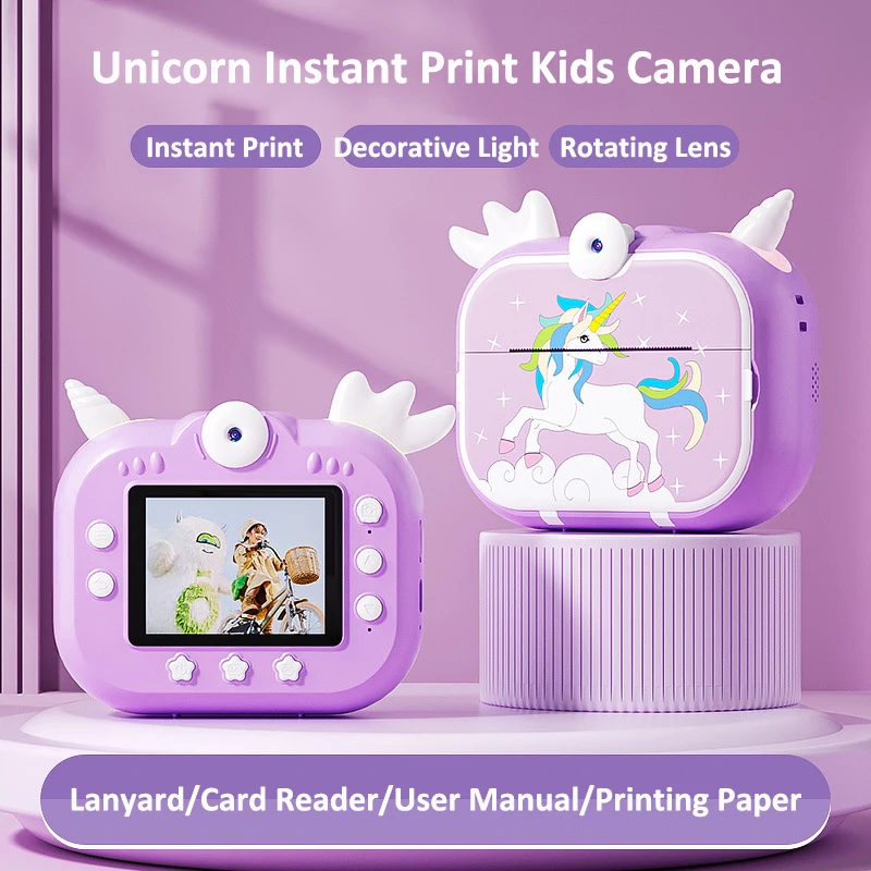 Own Brand X3D Kids Toy Instant Printing Camera Colorful Atmosphere Light Thermal Photo Paper Children Mini Digital Camera