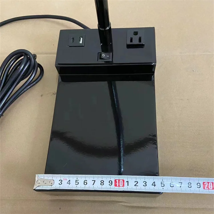 Homewood Suites Gloss Black Hotel Single Desk Light Table Lamp with USB Port and Power Outlet