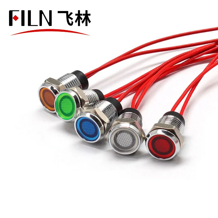 FILN 8mm Panel Dash 12v 24v 220v metal indicator warning led light with wire light indicator pilot
