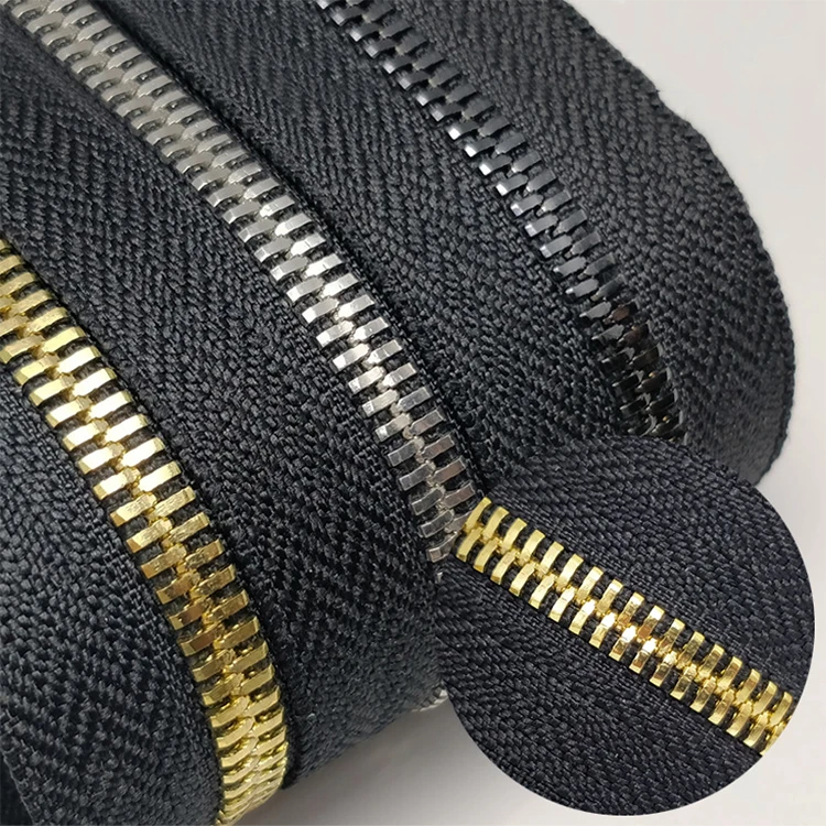 #3 #5 #7 #8 #10 Gold Silver Rose Gold Brass Copper Metal Teeth Custom Metal logo Zipper for Bag Leather Jacket Coat