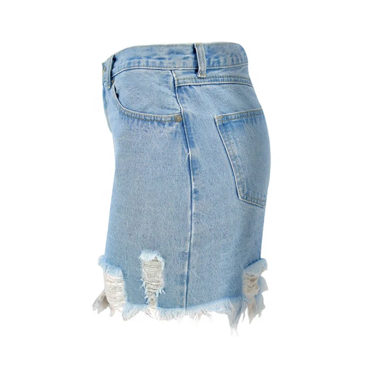 A-Line Jeans Skirt Short Ladies High Waist Casual Ripped Denim Skirt Women