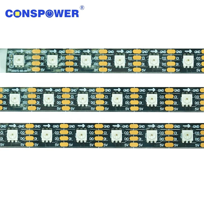 Addressable 5V 12mm Dual Signal Wires Breakpoint Resume Transmission 60LEDS/M RGBIC HD107S 5050RGB LED Strip