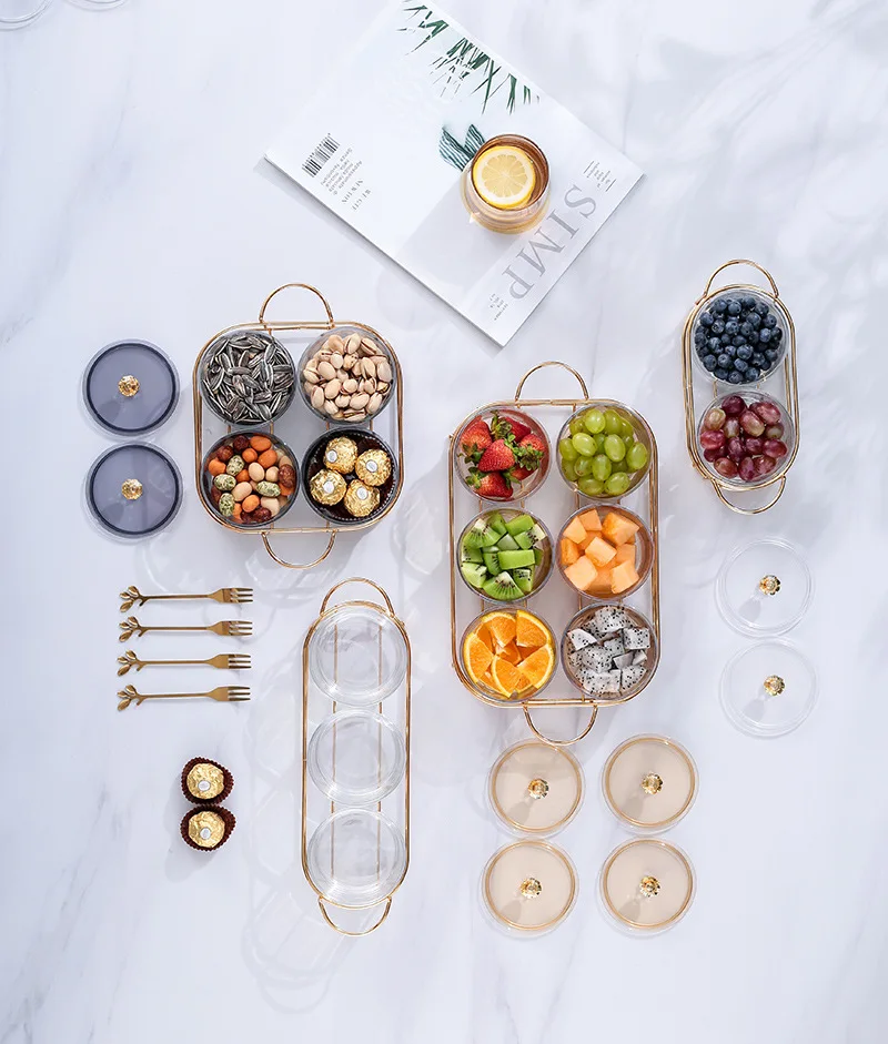 Creative Dried Fruit Plates Glass Serving Dishes Snack Dessert Candy Dish With Lid Metal Tray