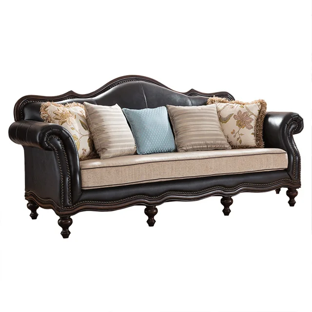 N326 American Living Room Furniture Antique Style Genuine Leather sofa set