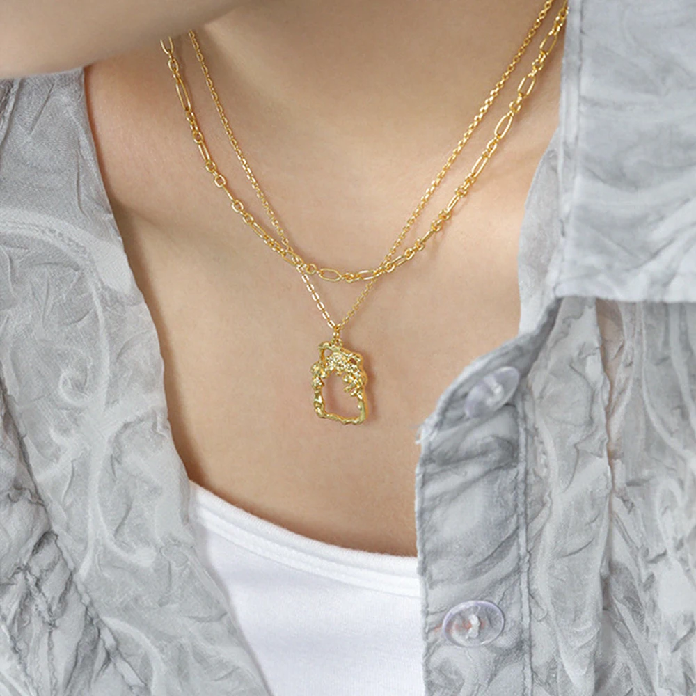 Fashion Jewelry Pendants Irregularly Charms With Chain Sterling Silver 925 18K Gold Plated Jewelry Collares Waterproof Necklace