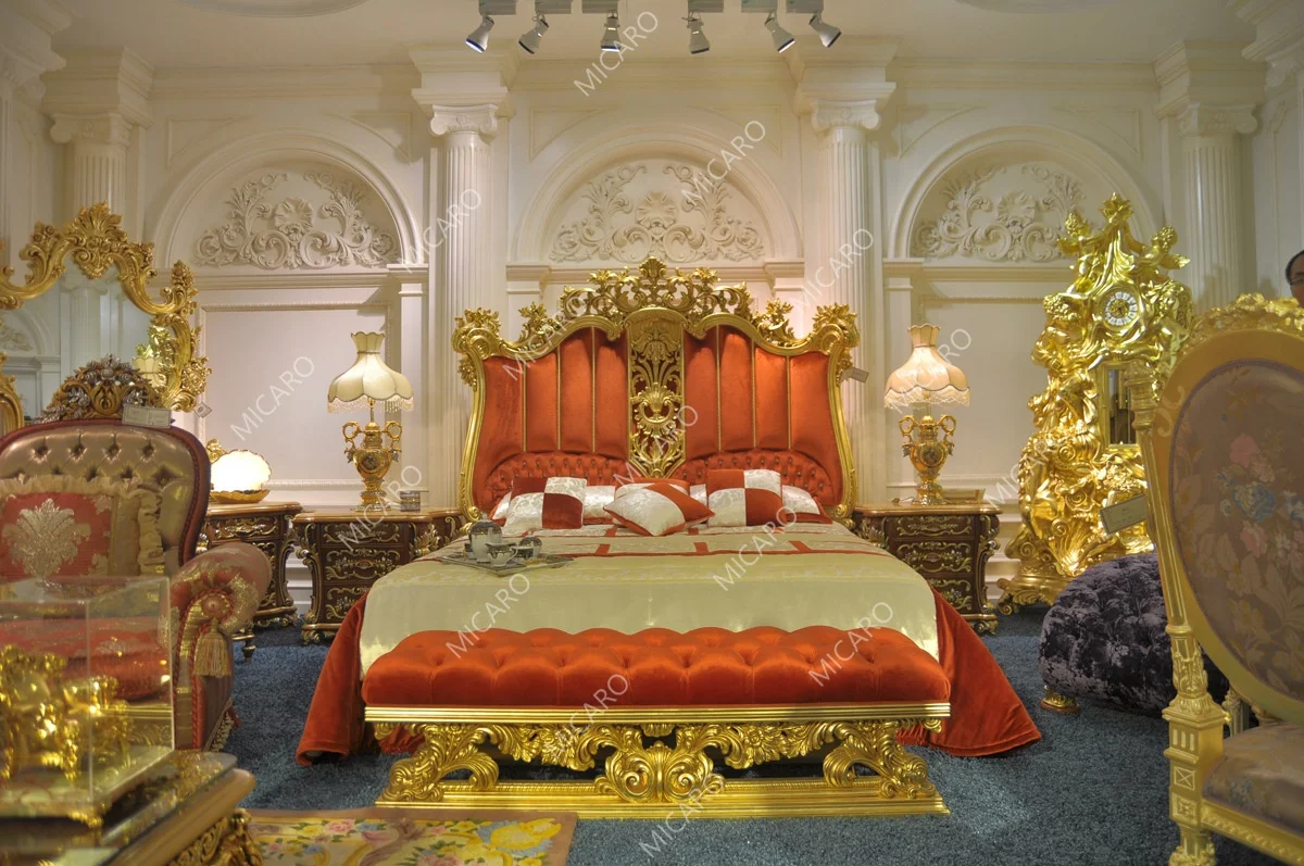Royal luxury Italian classic antique design carving king size home furniture bedroom set