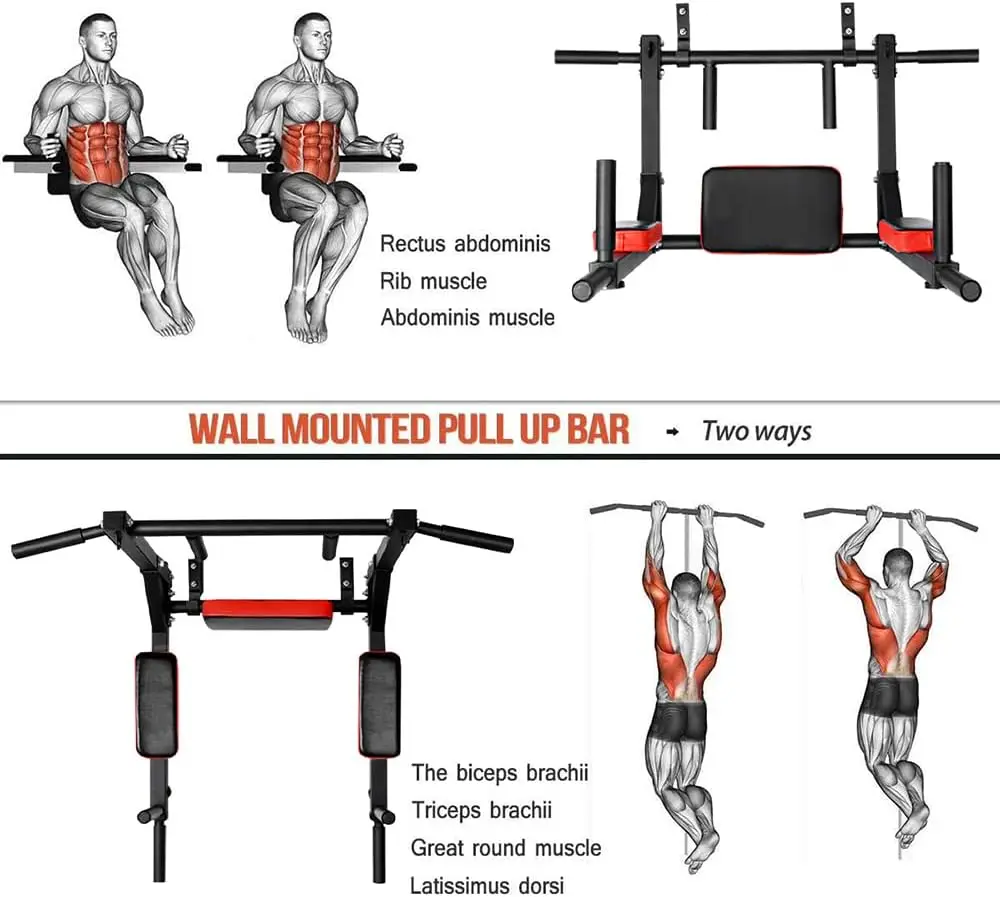 ZYFIT Heavy Duty Wall Mounted Pull up Bar Wall Mounted Pull up Bar Dip Station for home gym fitness equipment