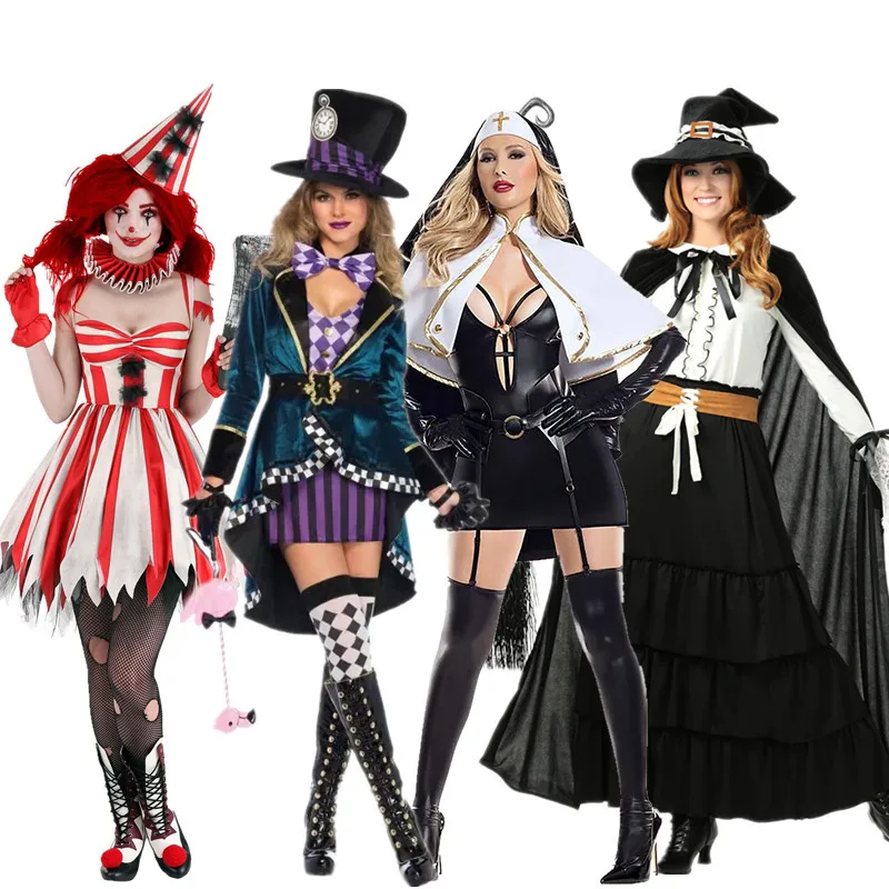 Halloween evil clown costume Magician witch vampire nun cosplay party costume