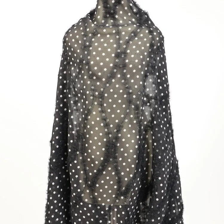 Шифоновый дизайн в горошек с сетчатой лентой, ткань, сетка, тюль, лента с оборками и вышивкой для юбки и платьев по цене производителя