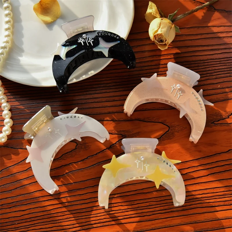 Wholesale Acetate Moon Star Shape Crystal Hair Clip Claw For Women Girls Elegant Ponytail Crab Barrette Party Accessories Tool