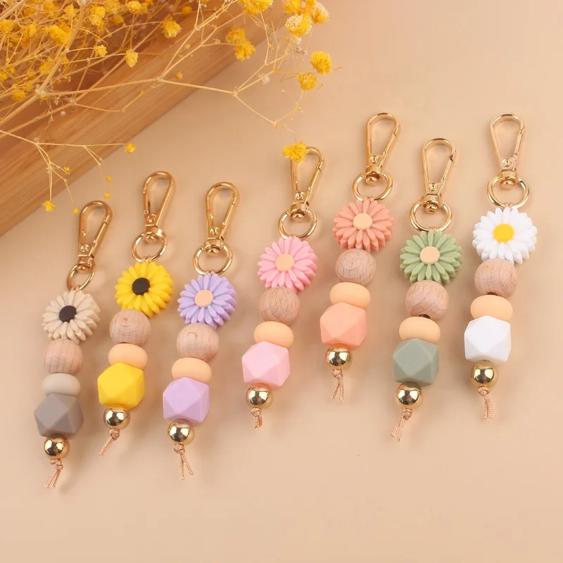 New Creative Silicone Beads Keychain DIY Handmade Bag Pendant Beaded Silicone Keychains