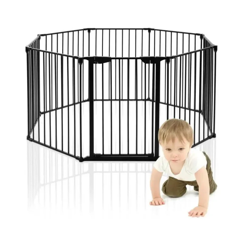 Easy Return Auto Close Foldable Baby safety play pen metal baby play yard fence gate dog play yard gate fence for home high grad