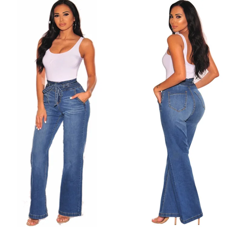 2022 new fashion lady Hot sale Hips up Slim Wide Leg pants High waist Wide leg Denim belt Leisure Sexy girl jeans