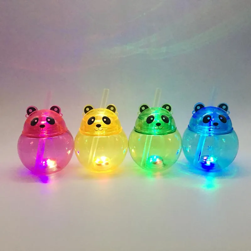 Factory Custom Wholesale PET 500ml Creative Cute Panda Shaped Party Juice  Multicolor Led Yard Cup With Lid And Straw