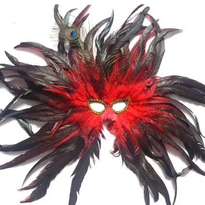 Wholesale Masquerade Mask With Stick  Eyes Rooster Peacock Feather Mask For Halloween Party Decoration