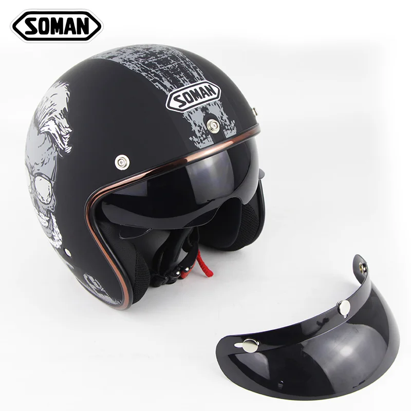 Винтажные мотоциклетные шлемы Soman SM521 с солнцезащитным козырьком 3/4 сертификация