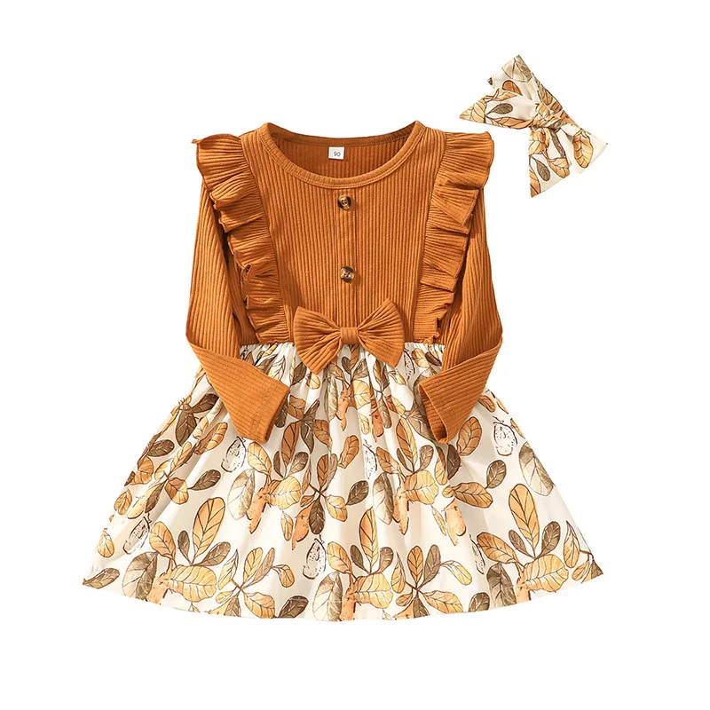 23161 Flower Design Baby Winter Girl Clothes Dress Girl Long Sleeve Birthday Party Dresses For Baby