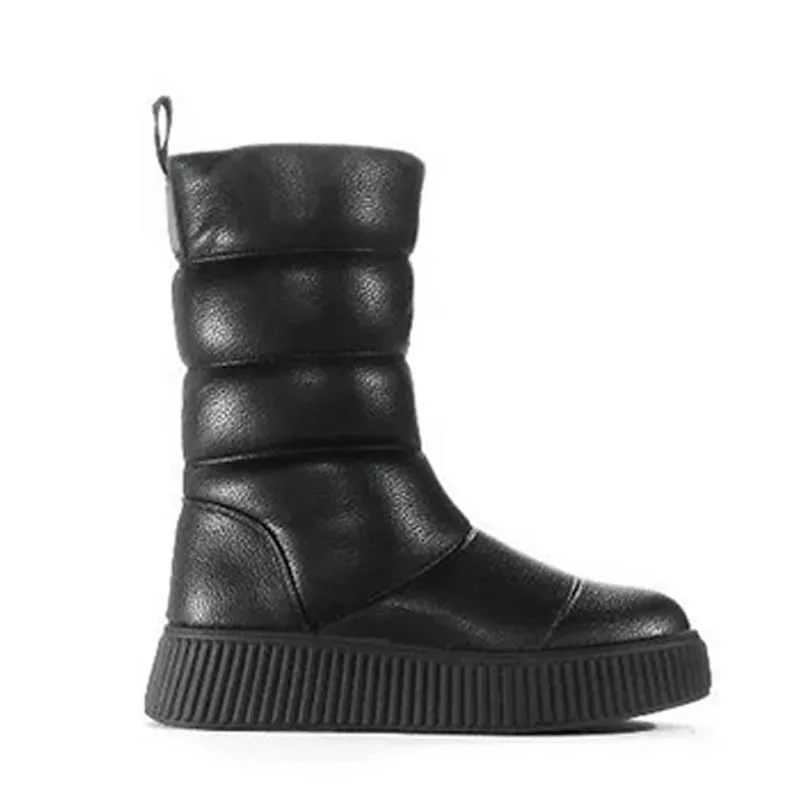 Genuine leather warmly snow boots plush lining winter rain boots