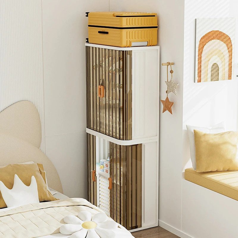 bedroom living room  PP Plastic Double roll Door Open Collapsible baby wardrobe Storage cabinet