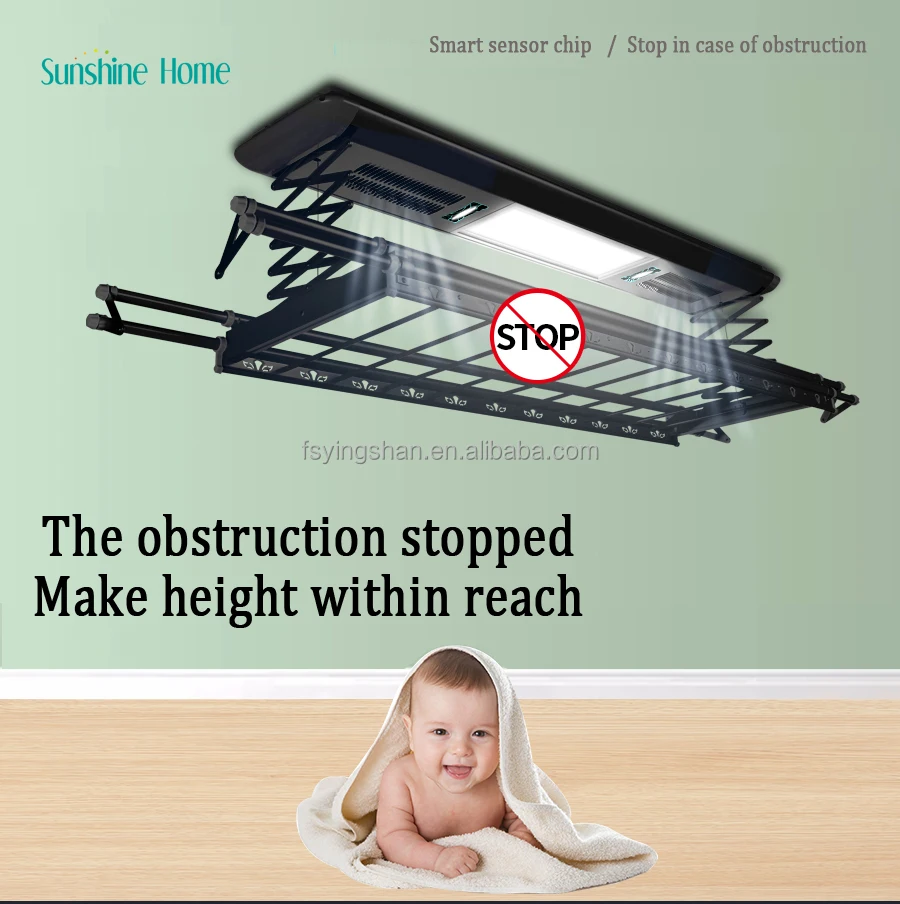 Smart Houseware Clothes Hanger Tuya Laundry Dryer Ceiling Laundry Dryer for Cloths Automatic Electric Aluminum Black Carton