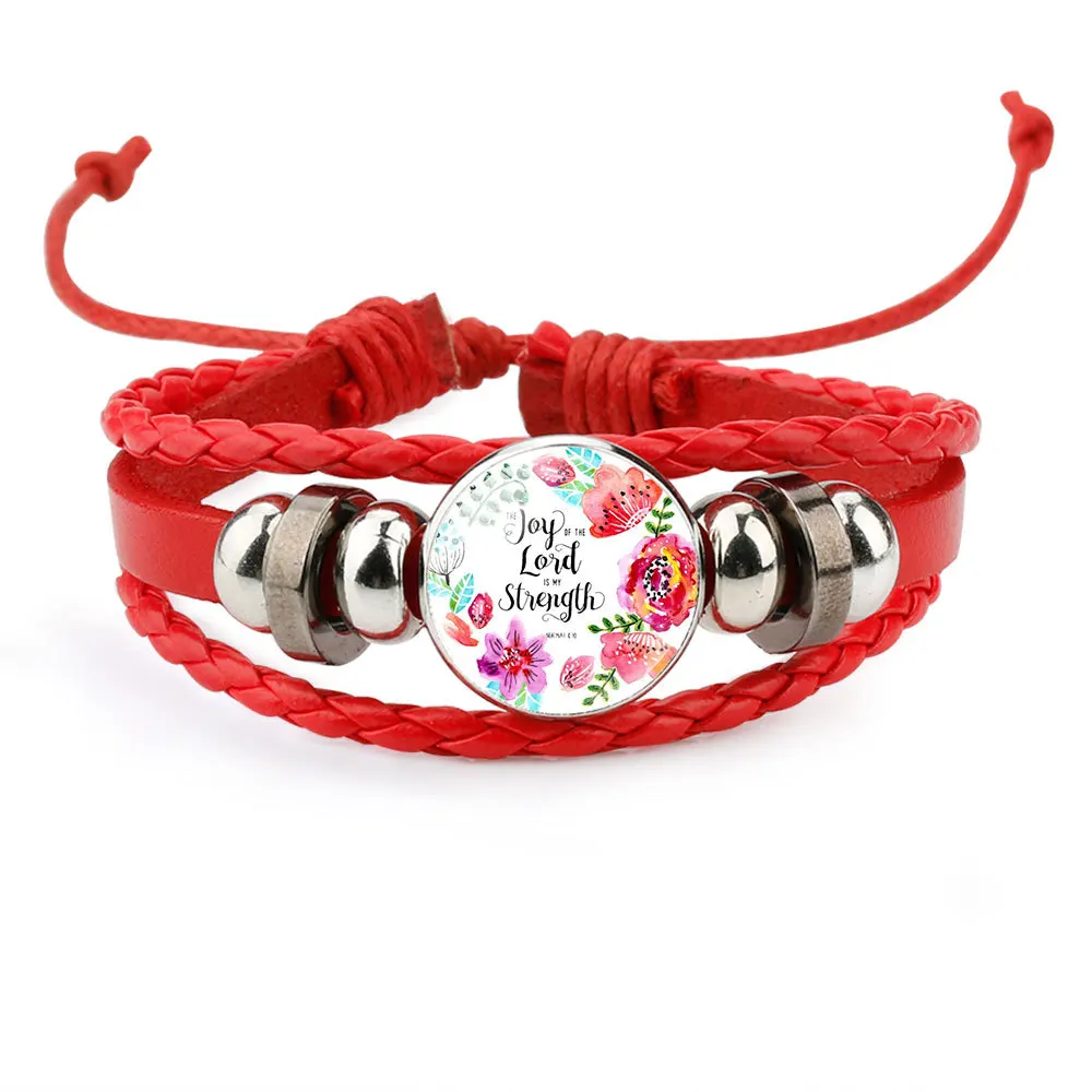 Catholic rose via scripture Christian mini bible verse pendant religious accessory jewelry christian leather bracelet gifts