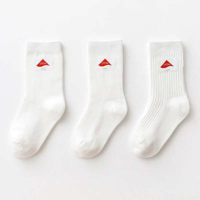  3 pairs a lot Student socks 98% cotton Double needle high quality school boys girls uniform white color for