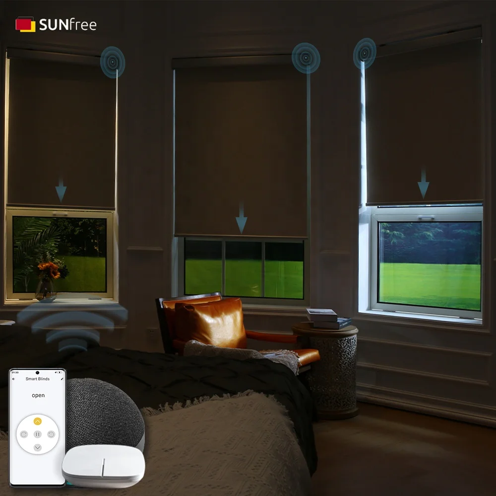 Sunfree Smart Window Roller Shutter Blinds App Remote Control Roller Shades Motor Roller Blind Screen For Windows