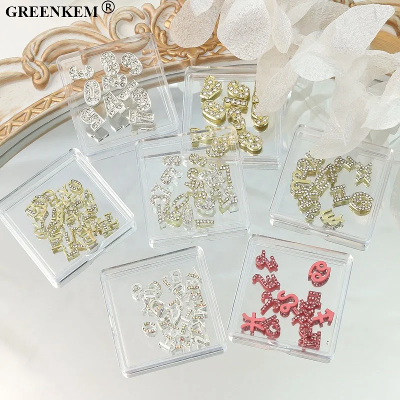 New Diamond Nail Charms Numeric Letter DIY Metal Inlaid Rhinestone Nail Decoration 12 Constellation Nail Charms