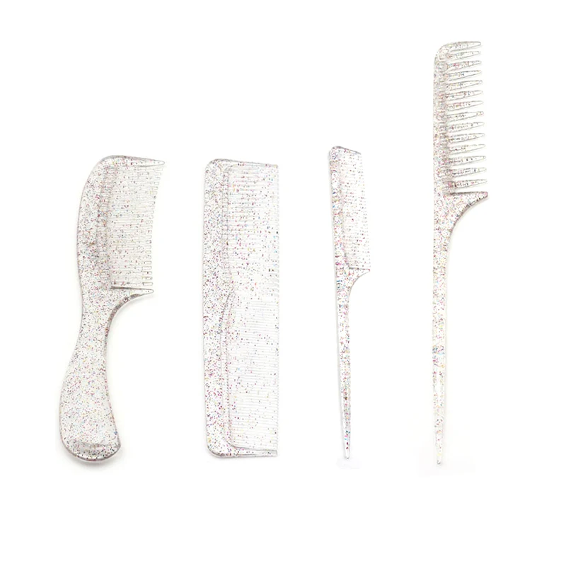 Factory Wholesale Transparent Glitter Powder Hair Comb Anti-slip Hair Straightener Comb Professional Comb Set