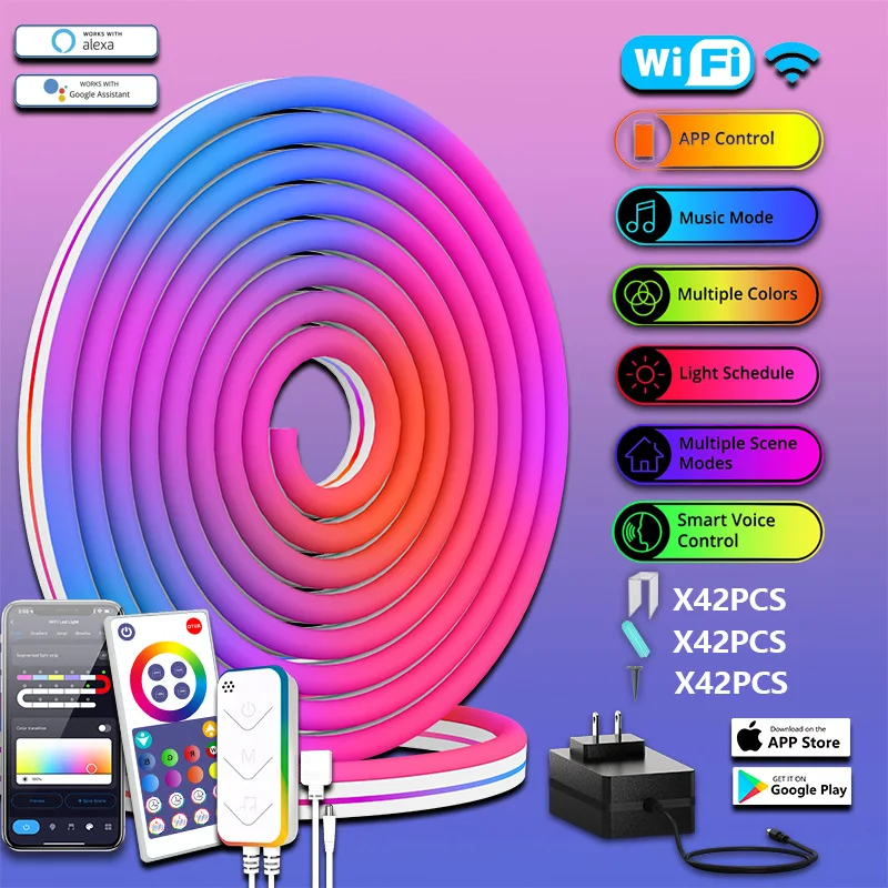 oem odm flex neon silicone led smart light tuya wifi bt app remote control rgbic led rgb neon led strip