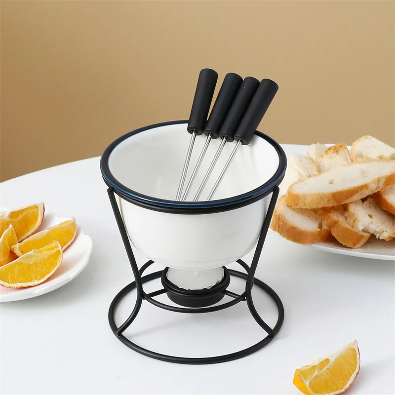 Factory direct ceramic cheese sugar melting fondue mug porcelain chocolate fondue cup set
