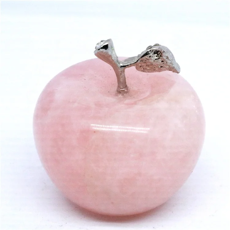 Wholesale carved polished pink rose quartz crystal apple paperweight decoration for Christmas birthday presents