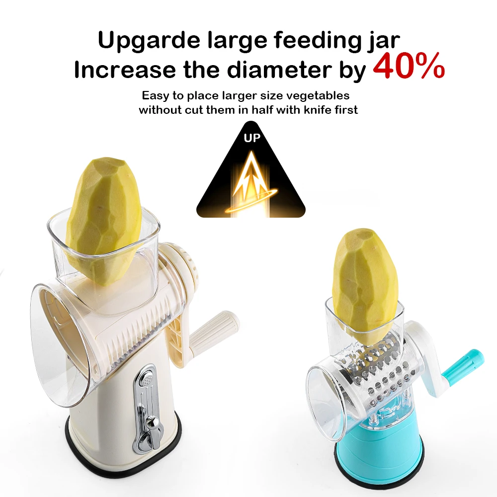 2024 New Kitchen Rotary Cheese Grater with suction 5 Blades Vegetable Cutter With Container Box For Fruit Vegetable Cheese