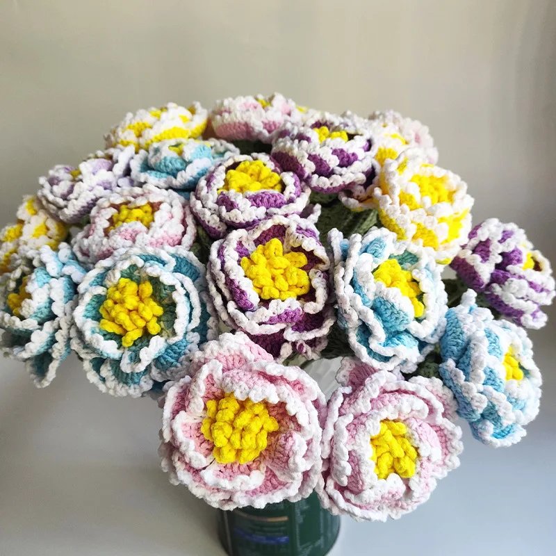 Wool Woven Peony Artificial Flower Multi-Petal Gradually Changing Color for Home Decoration or Christmas Eternal
