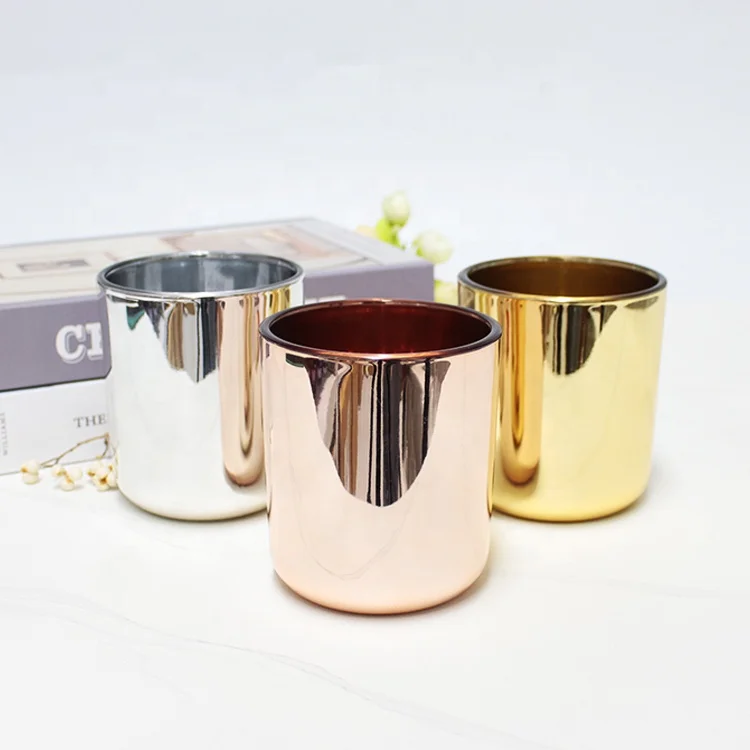 FengJun arc bottom 200ml 240ml 300ml 320ml 360ml 420ml electroplating golden silver rode golden empty glass candle jar