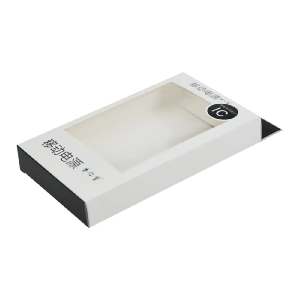 Custom Printing Hanging Hook Hole Die Cut Clear PET Window Tuck Top Powder Bank Retail Boxes for Phone Accessories Packaging
