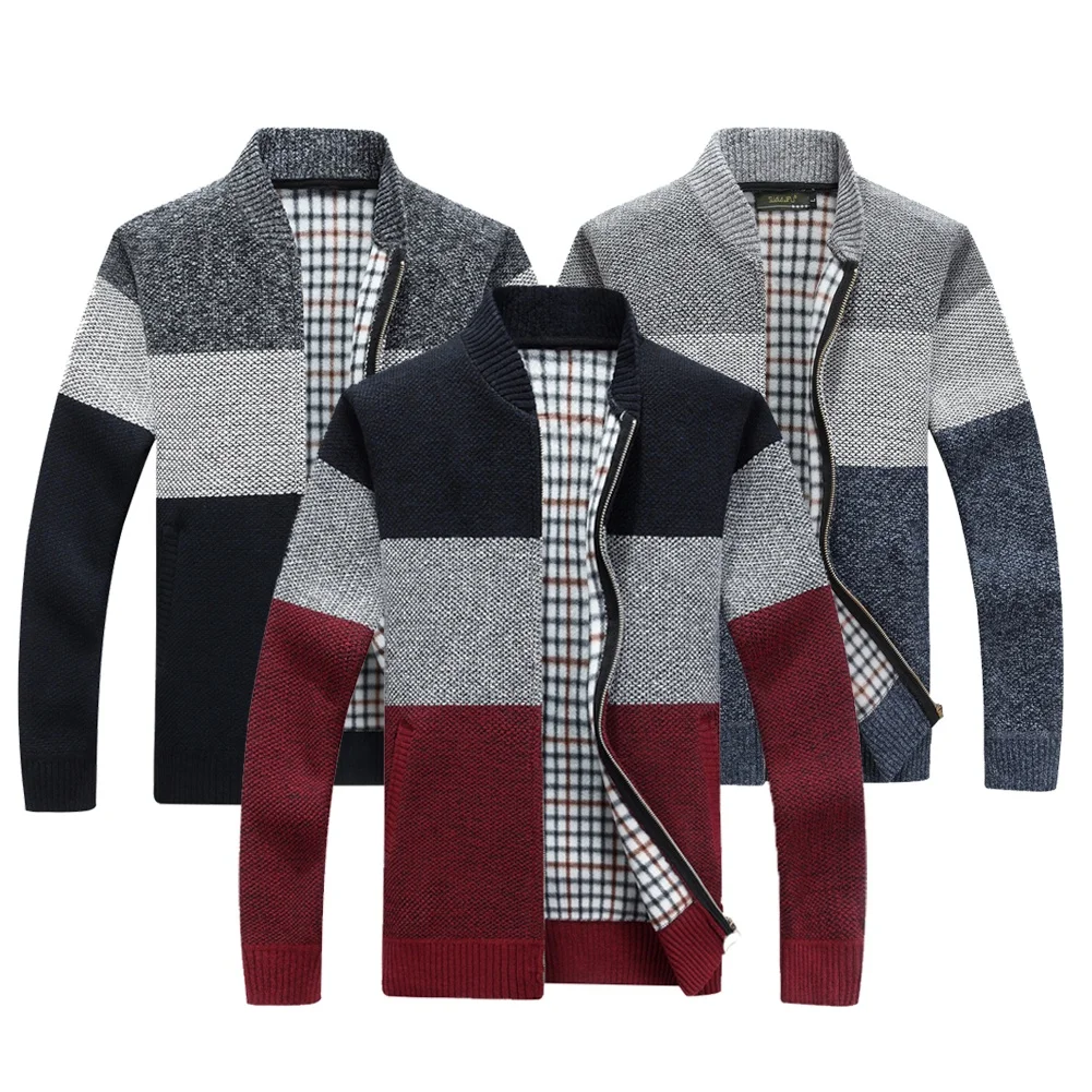 O Neck Long Sleeve Grey Color Block Zip Up Mens Cardigan Sweater For Men