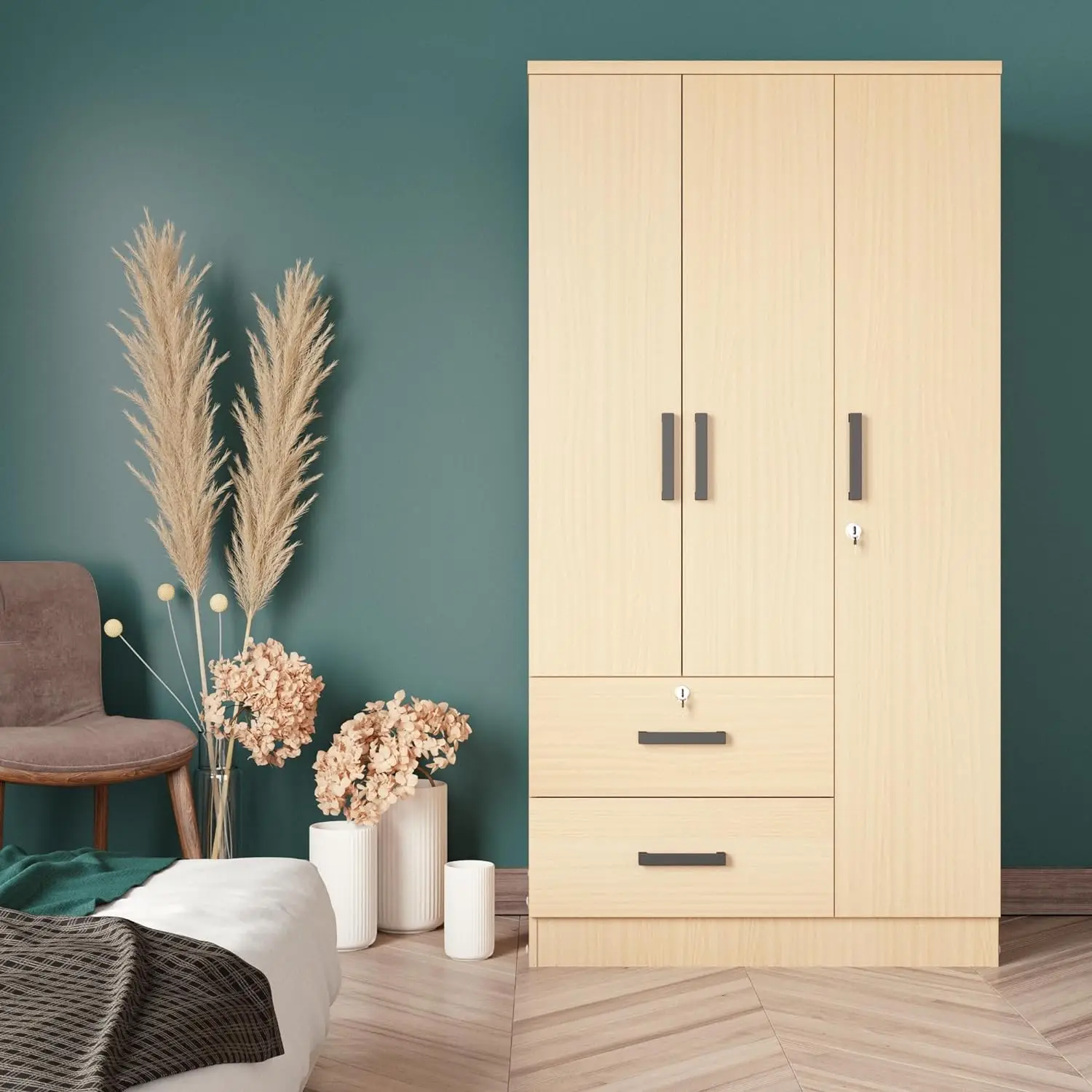 2024 Modern Cheapest Customized Small Design White Wardrobe with Mirror Living Room Bedroom Wooden Wardrobe