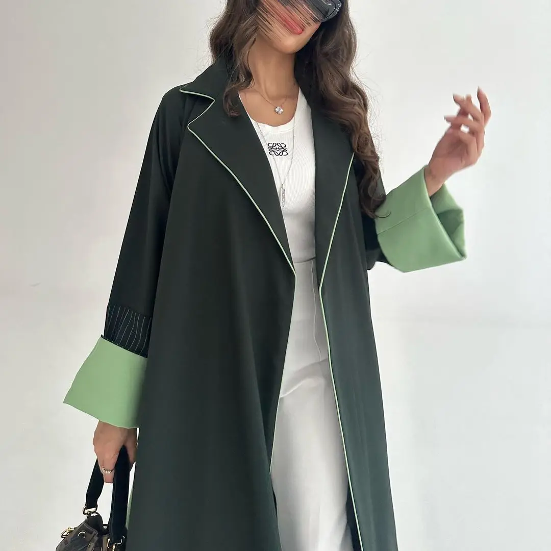 Daily abaya 2024 Korean modern style dark green patchwork unique design Muslim Eid coat dubai Abaya women muslim dress
