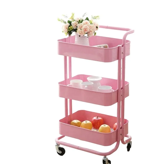 Full Metal Red/Pink Various  Color  Foldable 3 tier metal trolley