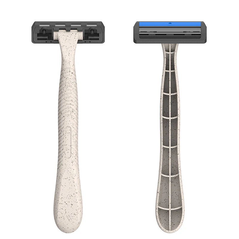 3 stainless steel blades disposable wholesale shaving razor with Eco friendly material wheat traw