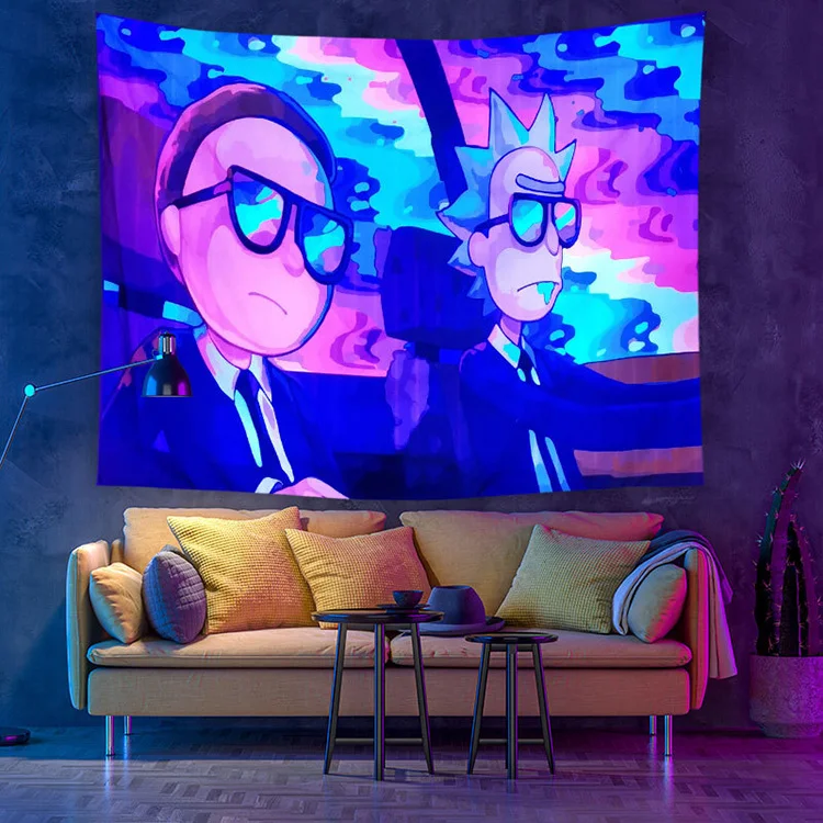 Fluorescent Black Light UV Reactive Tapestries Yoga Mandala Backdrop Rug for Home Decoration